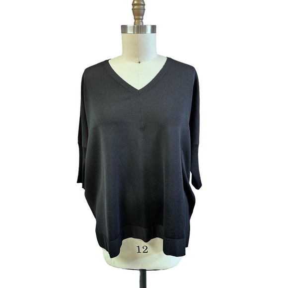 VTG Eileen Fisher Black Merino Wool Sweater Sz M Loose Fit Mint - Picture 1 of 6
